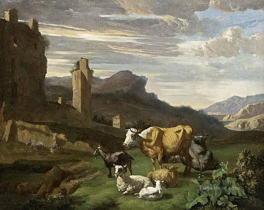 イタリアの牛の風景油絵